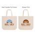 A calico tote bag in beige with short handles and a gusset, featuring a logo on both sides.