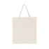A short handle calico bag in a natural beige colour featuring a logo.