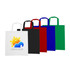 A collection of short handle cotton bags in white, black, red, blue, and green, featuring a logo on one bag.