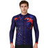 A long sleeve cycling jersey in navy with red and blue splashes, featuring a logo on the chest.
