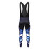 Men's sublimated cycling bib tights in blue and black with an abstract pattern and a logo on the back.