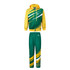 A set of unisex adult pants and a jacket in green and yellow with a logo, featuring a modern, sporty design.