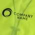 A bright yellow hi-vis vest with reflective tapes and functional pockets, featuring a company logo.