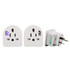 A set of white travel adapters featuring multiple plug types, designed for use in Australasia.