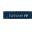 A blue latex fitness resistance band with a logo printed on it. It is flat and has a smooth texture.