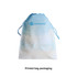 A printed bag packaging featuring a sky and sea design with a drawstring closure and a logo.