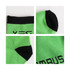 Custom pattern woven bamboo socks in vibrant green with black accents, featuring a logo. Suitable for casual wear.