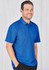 A blue men's polo shirt with a collar and short sleeves, featuring a logo on the chest.
