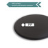 A black yoga sliding disk with a smooth ABS surface, featuring a small logo.