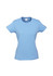 A light blue women's short sleeve tee with a fitted design and a logo on the label.