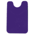 A purple phone wallet with a textured surface and a slot for cards, featuring a logo.