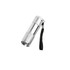 A silver portable LED torch with a textured grip and a black wrist strap.