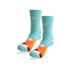A pair of turquoise thermal socks featuring a playful fox design with white snowflakes. Includes branding on the cuff.