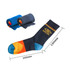Crew Thermal Custom Pattern Socks in navy, orange, and blue. Includes a pair of rolled-up socks in blue and grey.