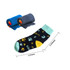 Three pairs of thermal socks in navy, blue, and grey. One sock features a fun custom pattern with numbers and designs.