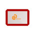 A silicone baking mat with a red border and a logo in the centre. The mat is predominantly grey.