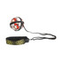 A black and yellow soccer training belt with an attached soccer ball for practice.