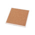 A square coaster featuring a natural cork surface and a white border. Suitable for home use.