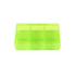 A square, translucent green pill box with six compartments and a secure closing mechanism.