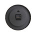 A round wall clock with a wood grain finish and a black back. It features a small rectangular battery compartment.