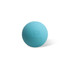 A teal lacrosse ball featuring a logo, designed for recreational use.