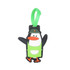 A green and black custom-shaped PVC luggage tag featuring a penguin design with an orange beak and flippers.