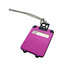 A pink ABS luggage tag with a transparent section for personal information and a clear attachment loop.