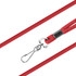 A red poly rope lanyard with a metal clip for attaching items, featuring a simple design.