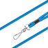 A blue poly rope lanyard with a silver metal clip and attachment point. Features a smooth, durable finish.