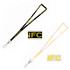A black and yellow lanyard alongside a white and yellow lanyard, both featuring a logo.