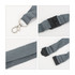 A grey bamboo ribbed lanyard with metal clip and adjustable buckle features. Includes branding on the lanyard.