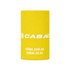 A yellow stubby holder featuring a logo, designed for keeping drinks cool.
