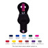 A drink bottle cooler in black, featuring a cut-out for a wine bottle and a logo, with various colour swatches below.