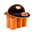 A drink bottle cooler in orange and black, featuring six bottle compartments and two handles for easy carrying.