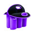A drink bottle holder in purple, designed to carry six bottles, featuring handles and a branded logo.
