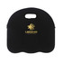 A black cooler bag featuring a handle, designed to hold six drink bottles, with a logo on the front.