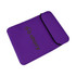 A purple tablet PC bag features a simple design with a black trim and a logo. It is slim and rectangular in shape.