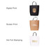 A large boutique paper bag available in black, brown, and white, featuring a logo or branding on each.