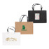 Medium paper bags in black, brown, and white with knitted handles and logos displayed.
