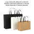 A set of three paper bags: large black, medium white, and small brown, all with matching handles.