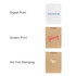 A small vertical paper bag in brown with a rope handle, featuring printed designs in various colours.