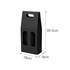 A black double bottle portable wine box with two circular cutouts and a handle, featuring dimensions of 39.5cm by 18cm by 9cm.