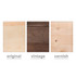 Three wooden panels displayed in original, vintage, and varnish finishes, showcasing different wood tones and textures.