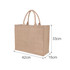 A natural jute tote bag in a light brown hue with two sturdy handles and dimensions of 42cm x 33cm x 15cm.