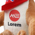 A plush kangaroo toy with brown fur and a white belly, wearing a red scarf and featuring a logo on its chest.