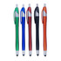 A set of five stylus pens in green, blue, red, black, and orange, featuring silver accents and a logo.