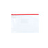 A transparent A4 file bag with a red zipper, suitable for storing documents and other items. Features a logo.