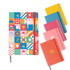 A5 PU cover notebook featuring a vibrant patterned design in various colours, alongside four solid-coloured notebooks.