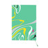 A5 full colour notebook features a vibrant abstract design in green, yellow, and pink with a matching ribbon bookmark.