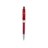 A red crystal stylus pen with a shiny finish and a logo on the body.